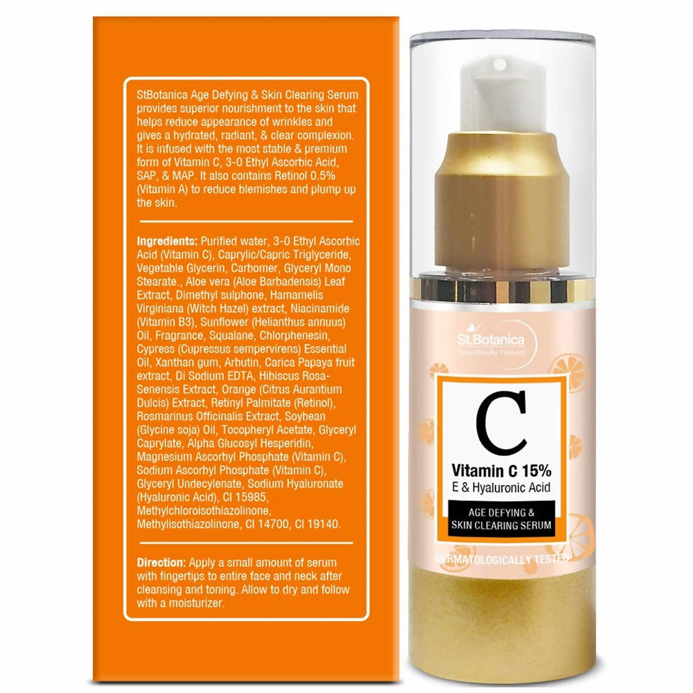 St.Botanica Vitamin C 15% E & Hyaluronic Acid, Age Defying & Skin Clearing Serum | Grocsy