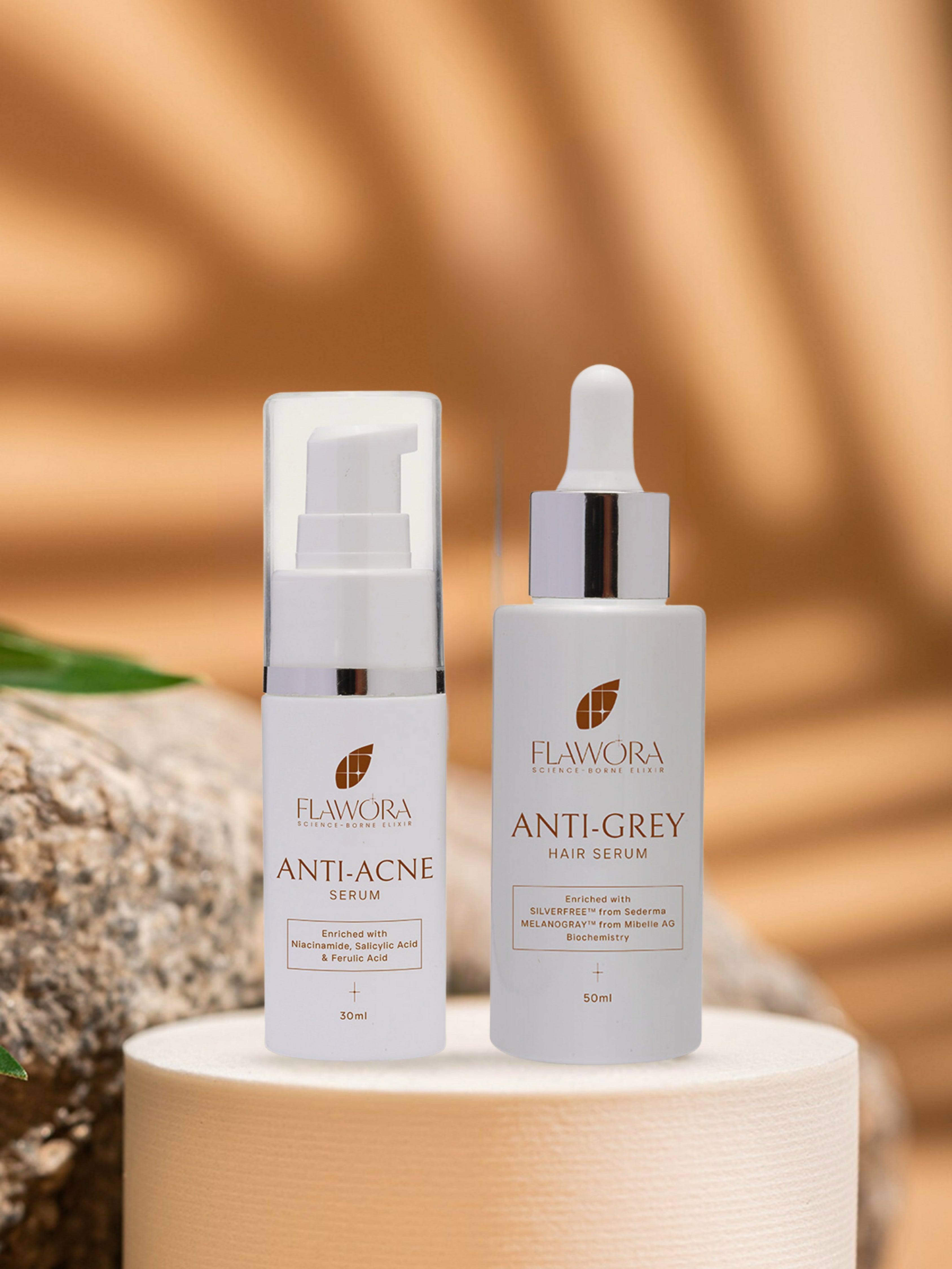 Flawora Set of Anti-Grey Hair Serum and Anti Acne Serum | Grocsy