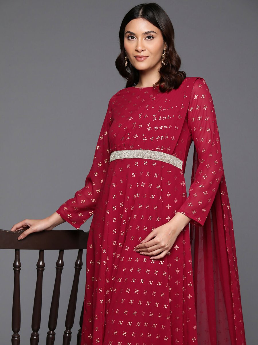 Ahalyaa Women's Traditional wear Ethnic Dress - Maroon | Grocsy