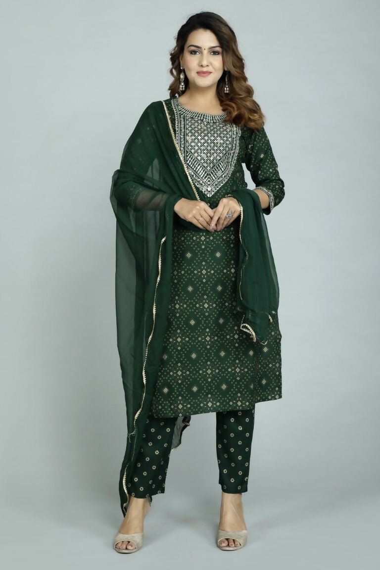 Alvano Women's Attractive And Stylish Rayon A Line Kurta With Pant And Dupatta | Grocsy