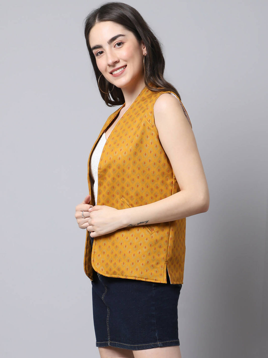 Even Apparels Multi Viscose Rayon Open Front Women's Waistcoat | Grocsy