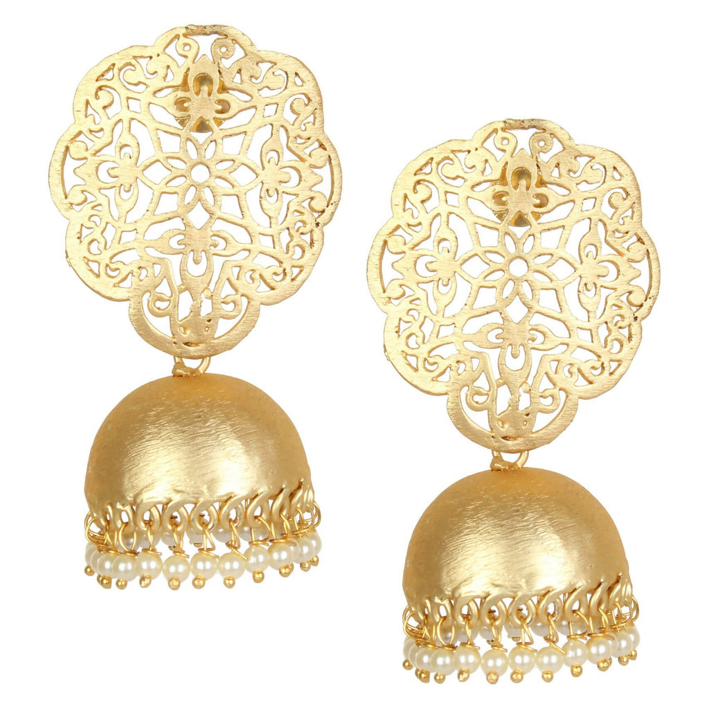 Joban Fashion Women Matte Gold Brass Jhumka | Grocsy