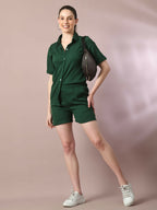 Myshka Women's Green Solid Regular Fit Shirt | Grocsy