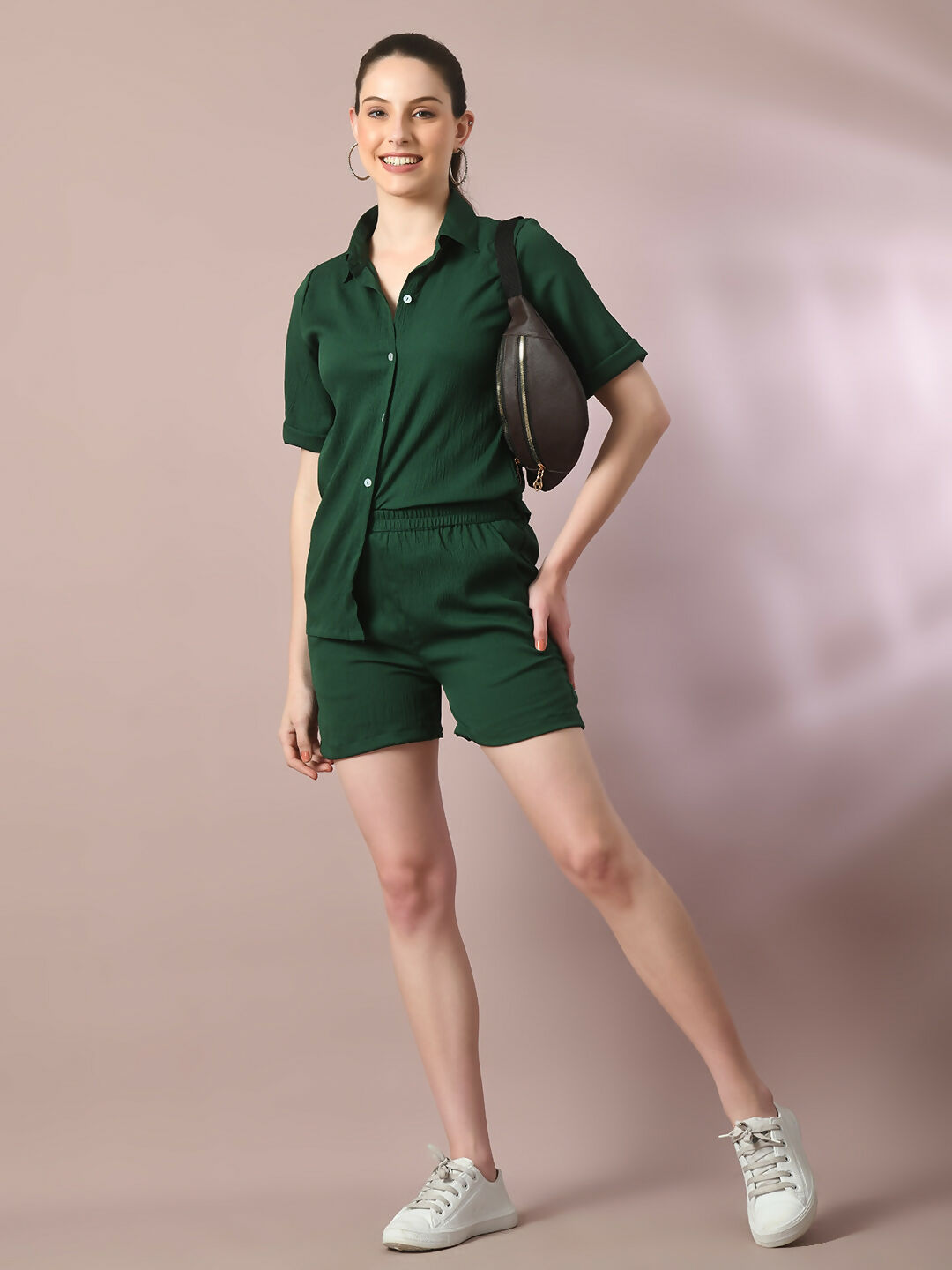 Myshka Women's Green Solid Regular Fit Shirt | Grocsy