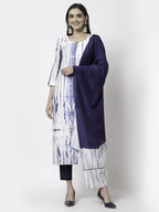 Myshka Women White Viscose Printed 3/4 Sleeve Round Neck Kurta Pant Dupatta Set | Grocsy