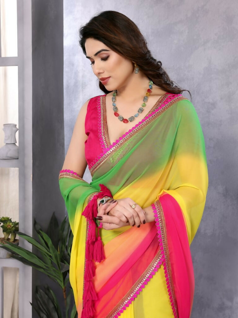 Designer Partywear Multi Georgette Fancy Saree - Kanak | Grocsy