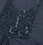 Teal Poly Cotton Yoke Sequence Embroidered A-line Top - Bosky | Grocsy