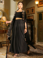 Janasya Black Georgette Solid Top Bottom Cape | Grocsy