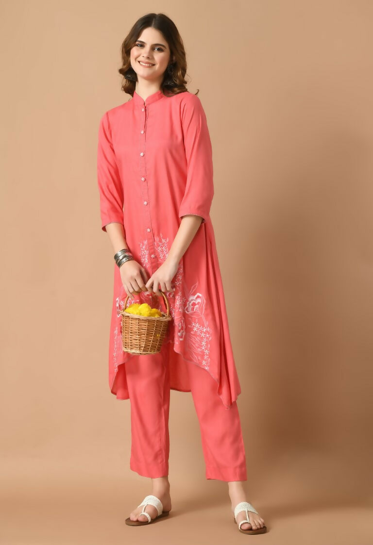 Joban Fashion Coral Cotton Rayon Kurta Set | Grocsy