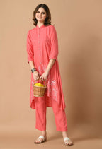 Joban Fashion Coral Cotton Rayon Kurta Set | Grocsy