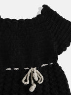 Chutput Kids Woollen Hand Knitted Full Sleeves Cardigan With Short Sleeves Flower Work Dress For Baby Girls - Grey | Grocsy