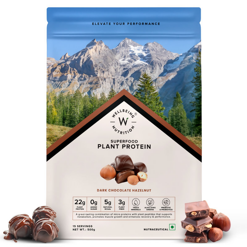Wellbeing Nutrition Organic Plant Protein Isolate Dark Chocolate Hazelnut, 3B CFU Probiotics | Grocsy