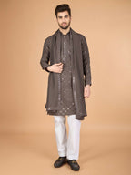 Vastranavya Brown Exclusive Festival Wear Viscose Silk Thread & Sequence Embroidered Work Kurta with Dupatta | Grocsy