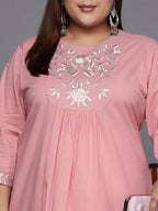 Sztori Plus Size Floral Embroidered Round Neck Cotton Straight Kurta | Grocsy