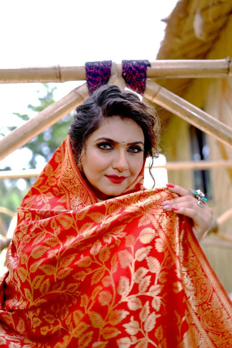 Partywear Designer Keshri Banarasi Silk Fancy Saree - Starwalk | Grocsy