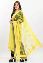 Mominos Fashion Moeza Women's Orgenza All Over Chikan Work Lemon Yellow Dupatta | Grocsy