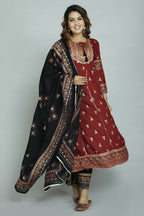 Alvano Women's Stylish Anarkali Kurti with Pant and Dupatta for Women and Girls (Maroon) | Grocsy