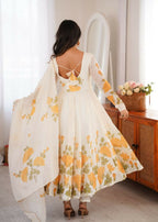Teeya Creation Off-White Floral Anarkali Salwar Kameez Suit Set | Grocsy