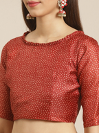Saree Mall Peach-Coloured & Red Printed Saree | Grocsy