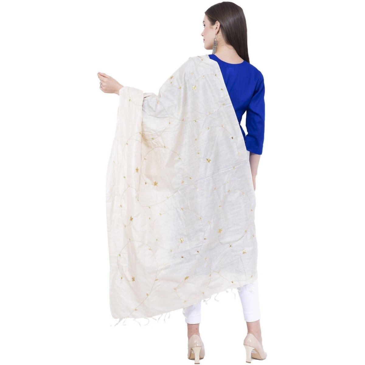 A R Silk Women's Zari Embroidery Pure Tussar Silk Light Golden Dupatta | Grocsy