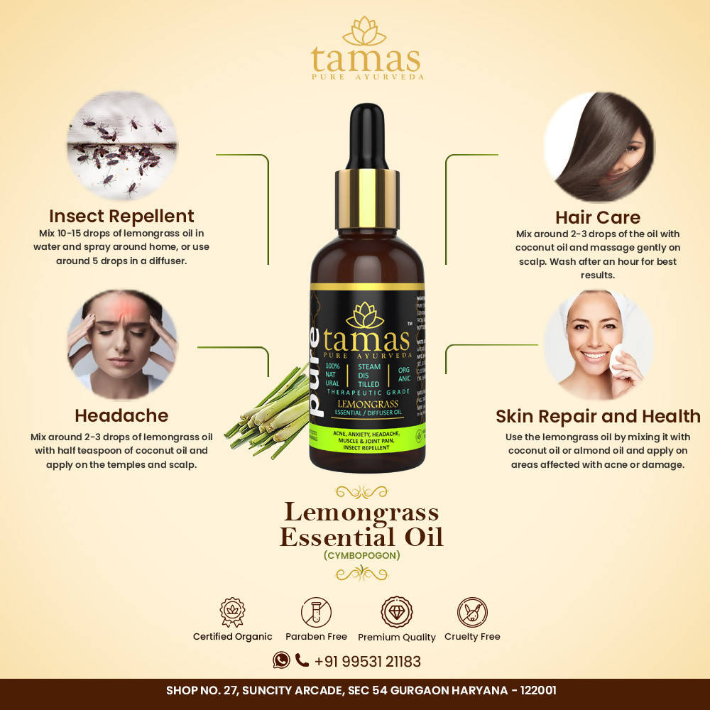 Tamas Pure Ayurveda 100% Organic Lemongrass Essential Oil-USDA Certified Organic | Grocsy