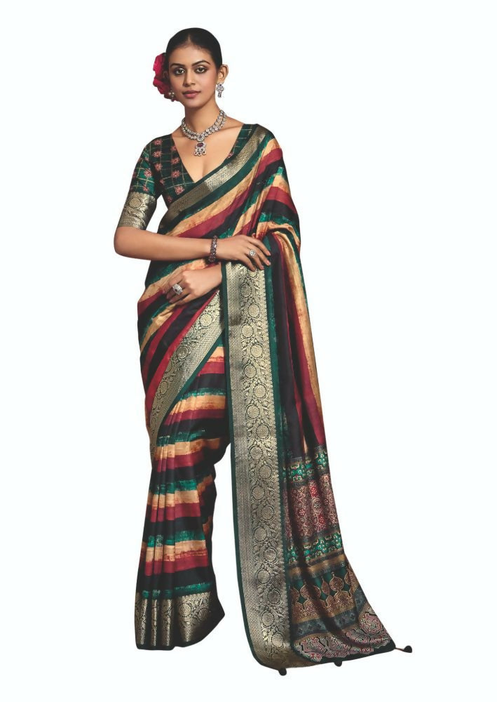 Joban Fashion Multi Color Dola Tussar Silk Self Jacquard Border Saree | Grocsy