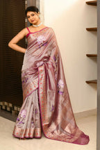 Joban Fashion Purple Saree Tissue Applick With Mirror | Grocsy