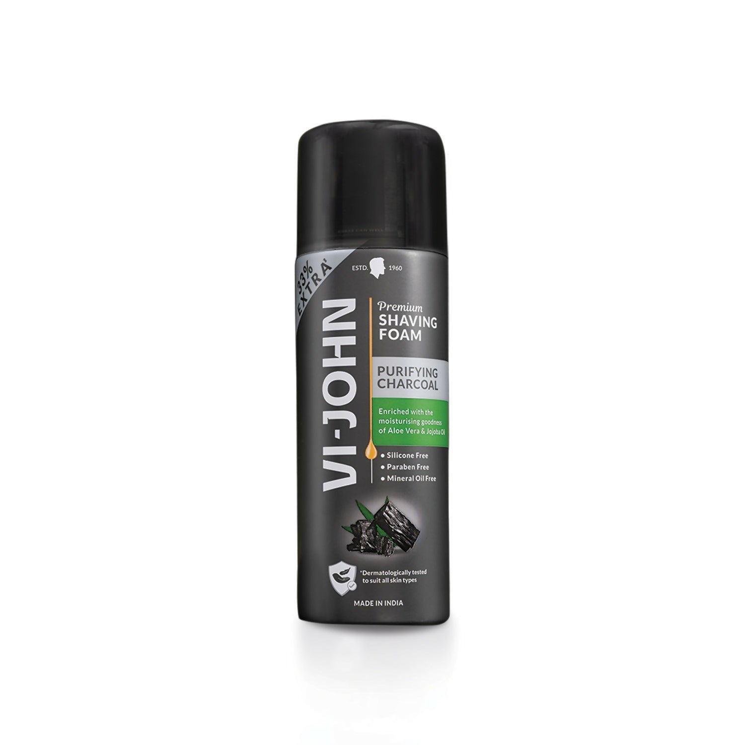 VI-JOHN Dermatologically Tested Premium Purifying Charcoal Shaving Foam Enriched with Aloevera & Jojoba Oil Free From Silicone, Paraben & Mineral Oil | Grocsy