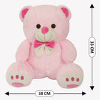Webby Plush Cute Sitting Teddy Bear Soft Toys With Neck Bow And Foot Print, Pink | Grocsy