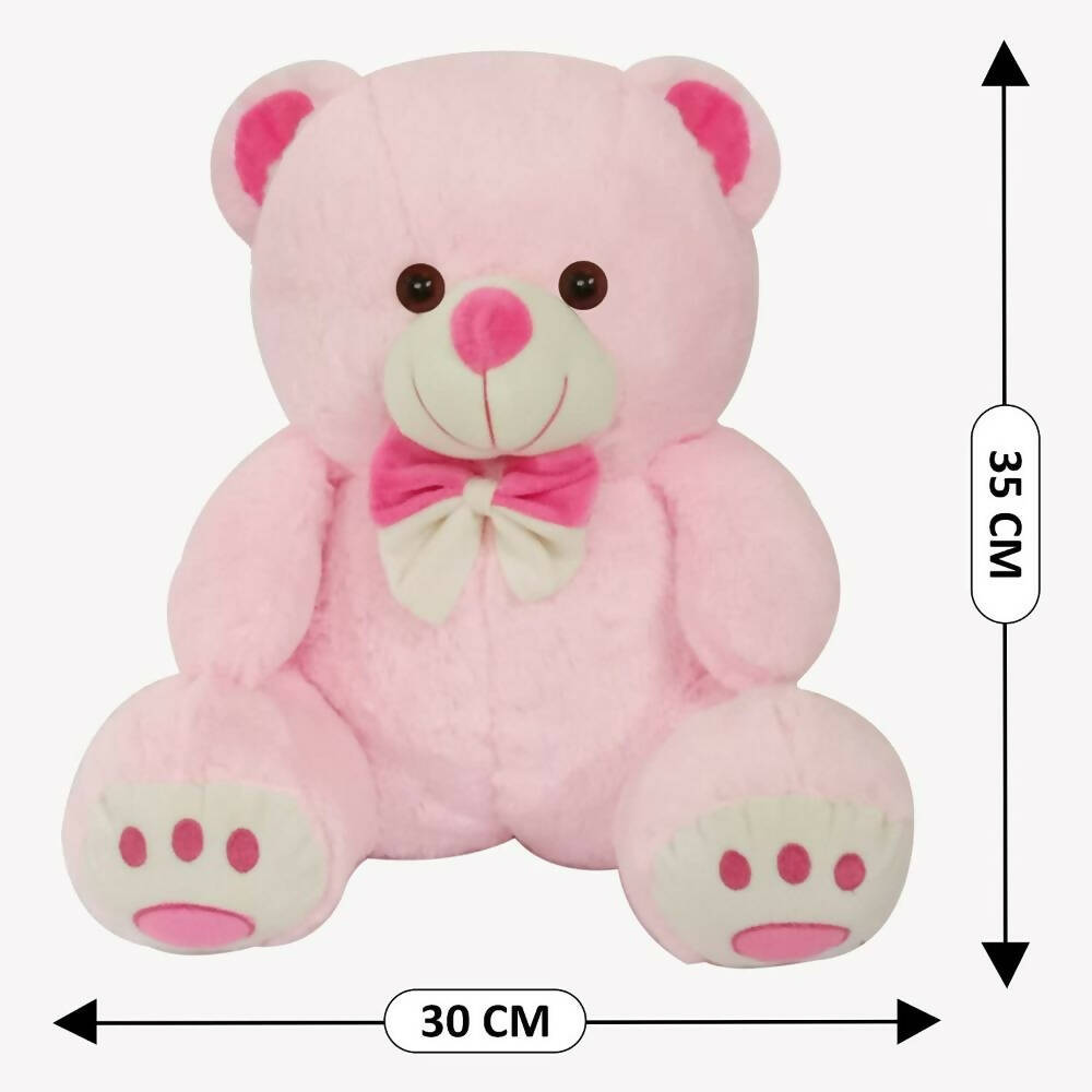 Webby Plush Cute Sitting Teddy Bear Soft Toys With Neck Bow And Foot Print, Pink | Grocsy