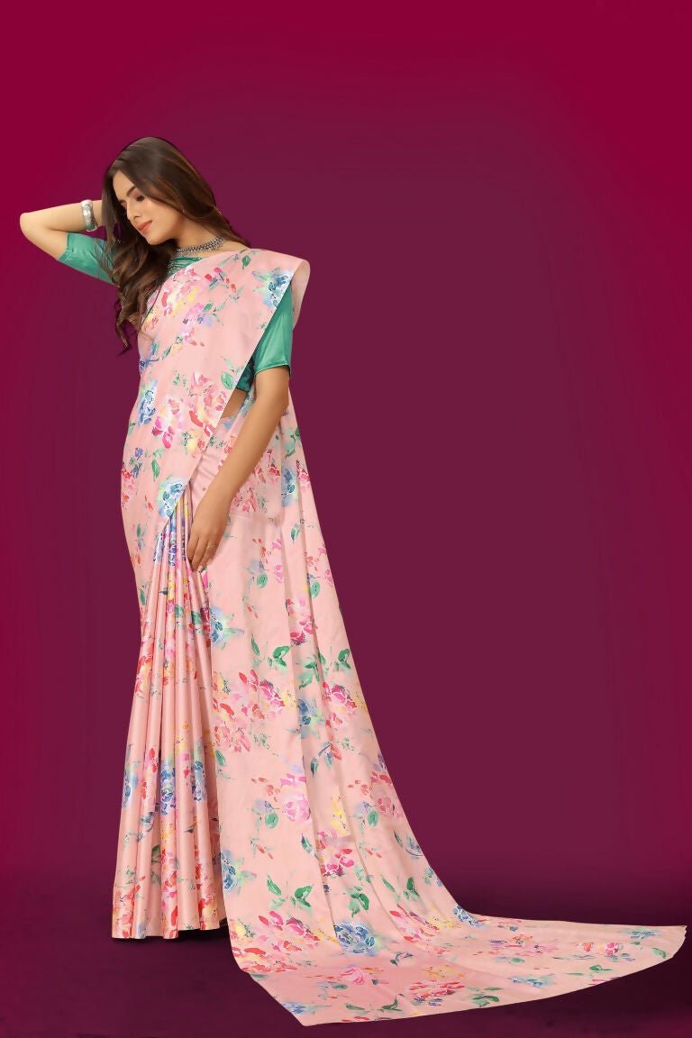 Aayaa Designer Printed Satin Saree - Multi Color | Grocsy