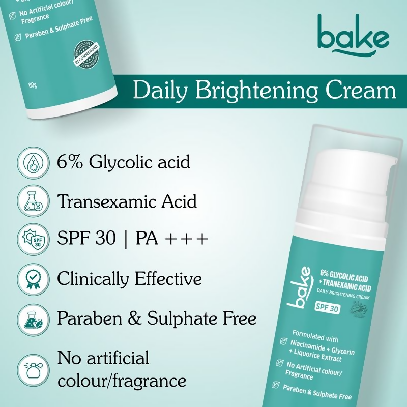 Bake 6% Glycolic + Tranexamic Acid Cream Spf 30 Pa+++ For Pigmentation & Daily Brightening Cream | Grocsy