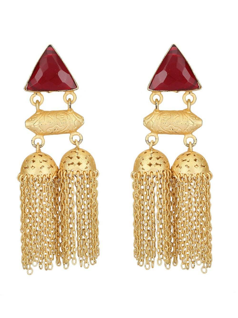 Joban Fashion Women Red Stone Matte Gold Jhumka | Grocsy