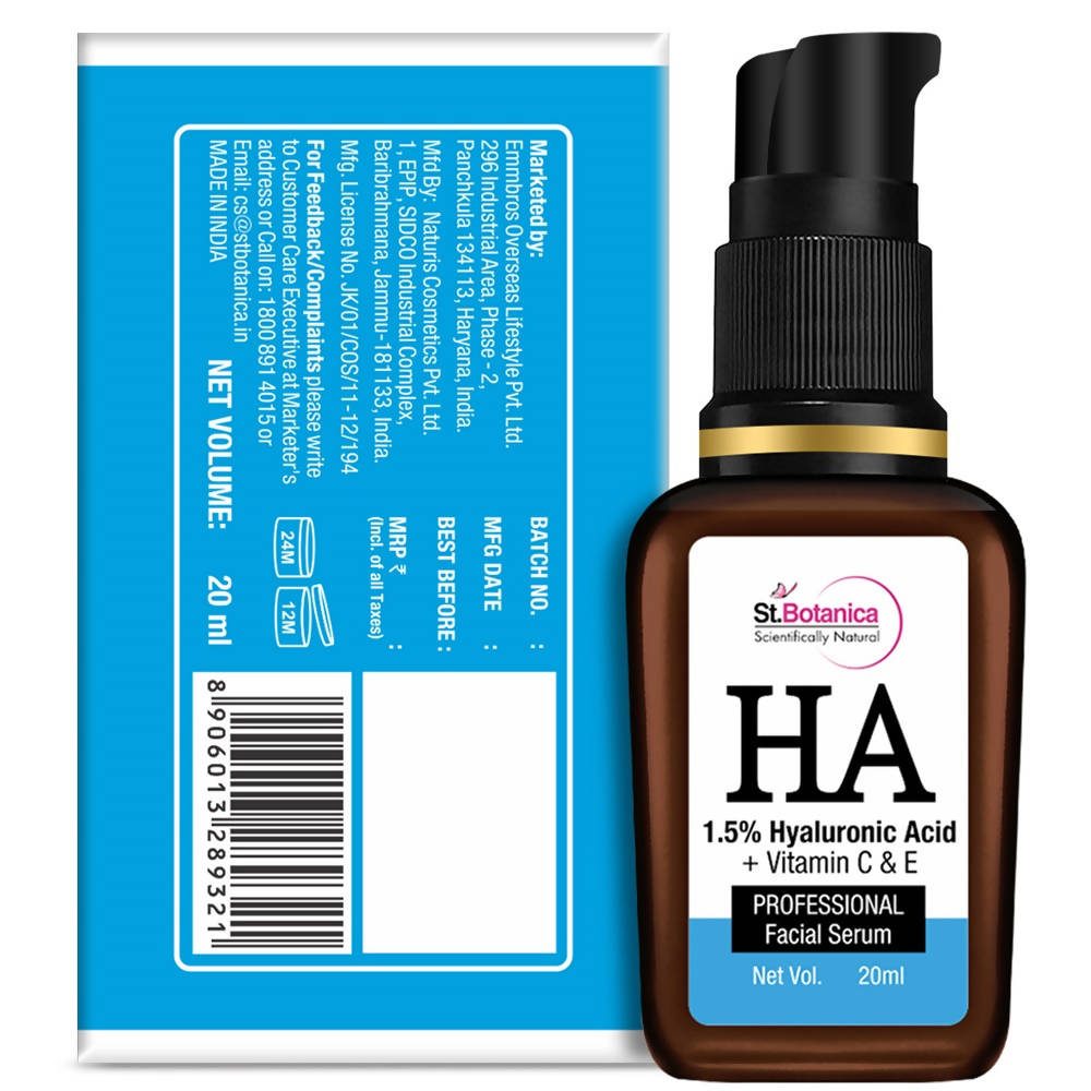 St.Botanica Hyaluronic Acid 1.5% + Vitamin C & E Professional Facial Serum | Grocsy