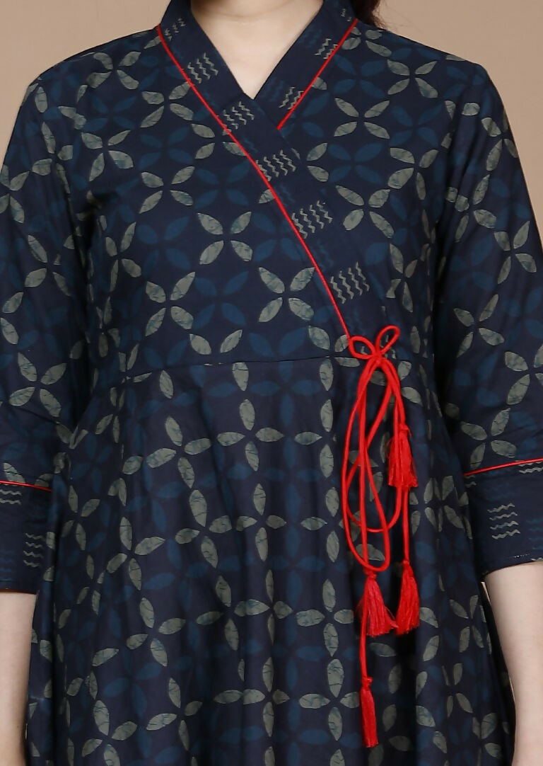 Miravan Women's Abstract Print Ankle Length Angrakha Style Kurta | Grocsy