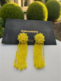 Inhanns Handmade Crystal Waterfall Earrings - Long - Lemon Yellow Big | Grocsy