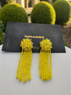 Inhanns Handmade Crystal Waterfall Earrings - Long - Lemon Yellow Big | Grocsy