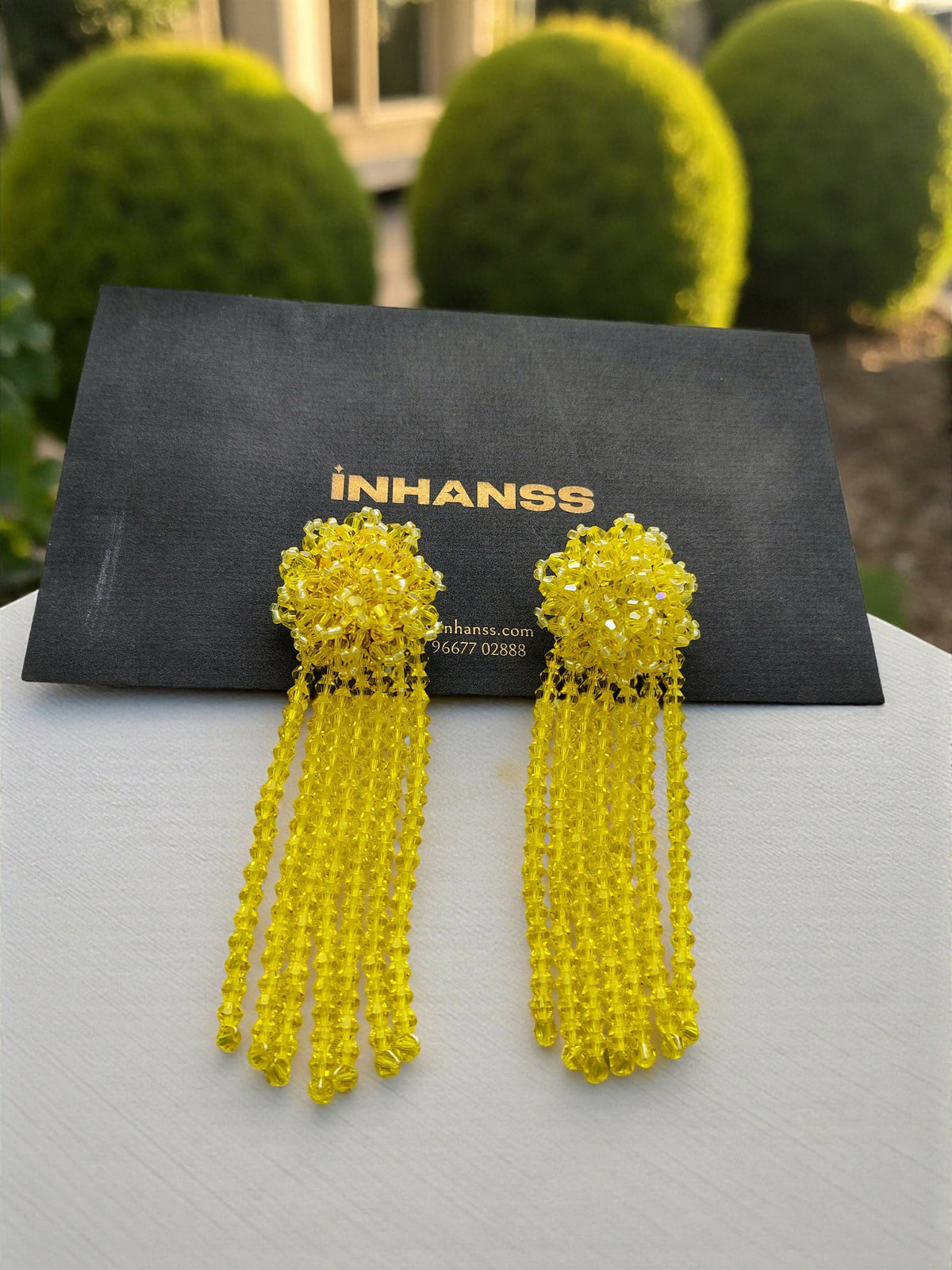 Inhanns Handmade Crystal Waterfall Earrings - Long - Lemon Yellow Big | Grocsy