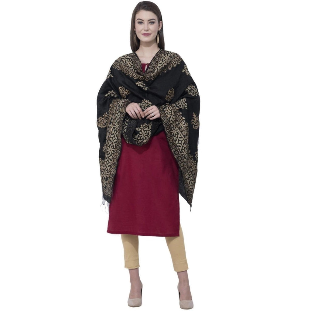A R Silk Black Color Chanderi Gold Print Dupattas and Chunnis | Grocsy
