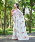 Teeya Creation White Color Pure Paper Silk Heavy Embroidery Work Wedding Wear Saree | Grocsy