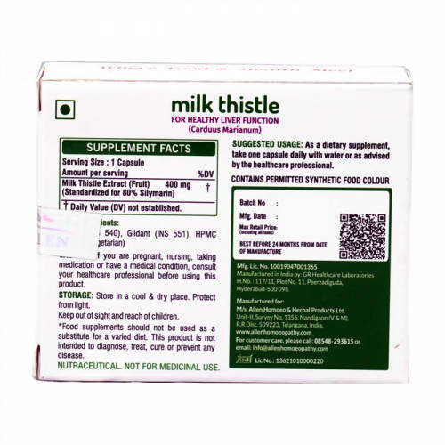 Allen Homeopathy Milk Thistle Capsules | Grocsy