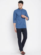 Even Apparels Blue Men's Pure Cotton Kurta With Band Collar | Grocsy