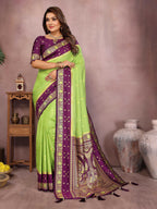 Aastha Fashion Parrot Green Kalamkari Silk Zari Woven Saree | Grocsy