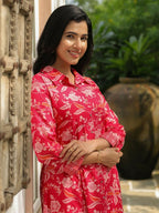 Aramya High Low Soft Cotton Floral Print Women's Kurta - Red | Grocsy