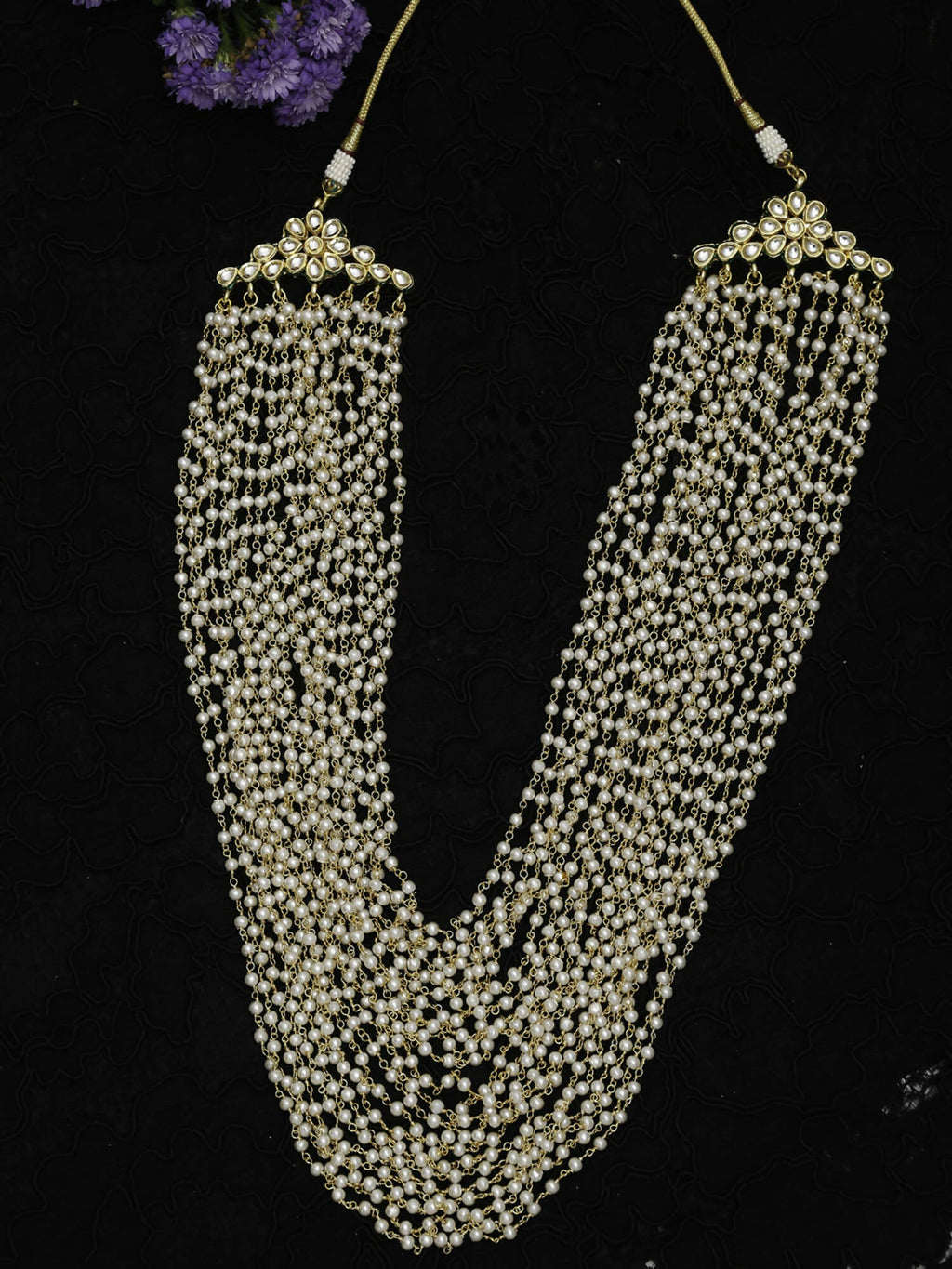 Gold-Toned White Gold-Polished Pearls Layered Handcrafted Necklace - Ruby Raang | Grocsy