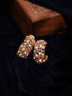 Ruby Raang Gold Polished Maroon Round Kundan Loops | Grocsy