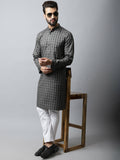 Even Apparels Brown Color Cotton Checked Men's Kurta With Band Collar (CHK1157) | Grocsy