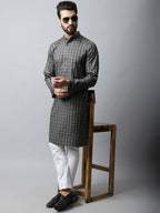 Even Apparels Brown Color Cotton Checked Men's Kurta With Band Collar (CHK1157) | Grocsy