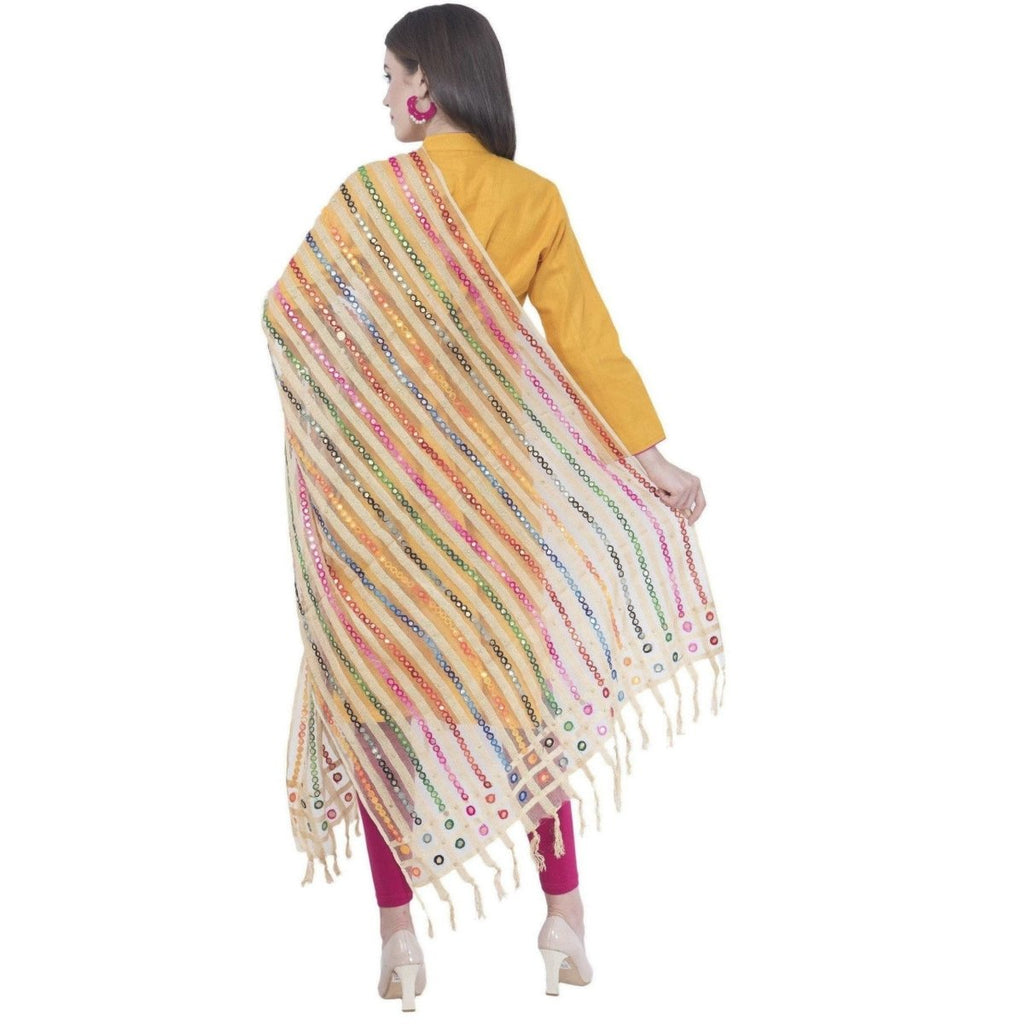 A R Silk White Color Multi Stripe Dupattas and Chunnis | Grocsy