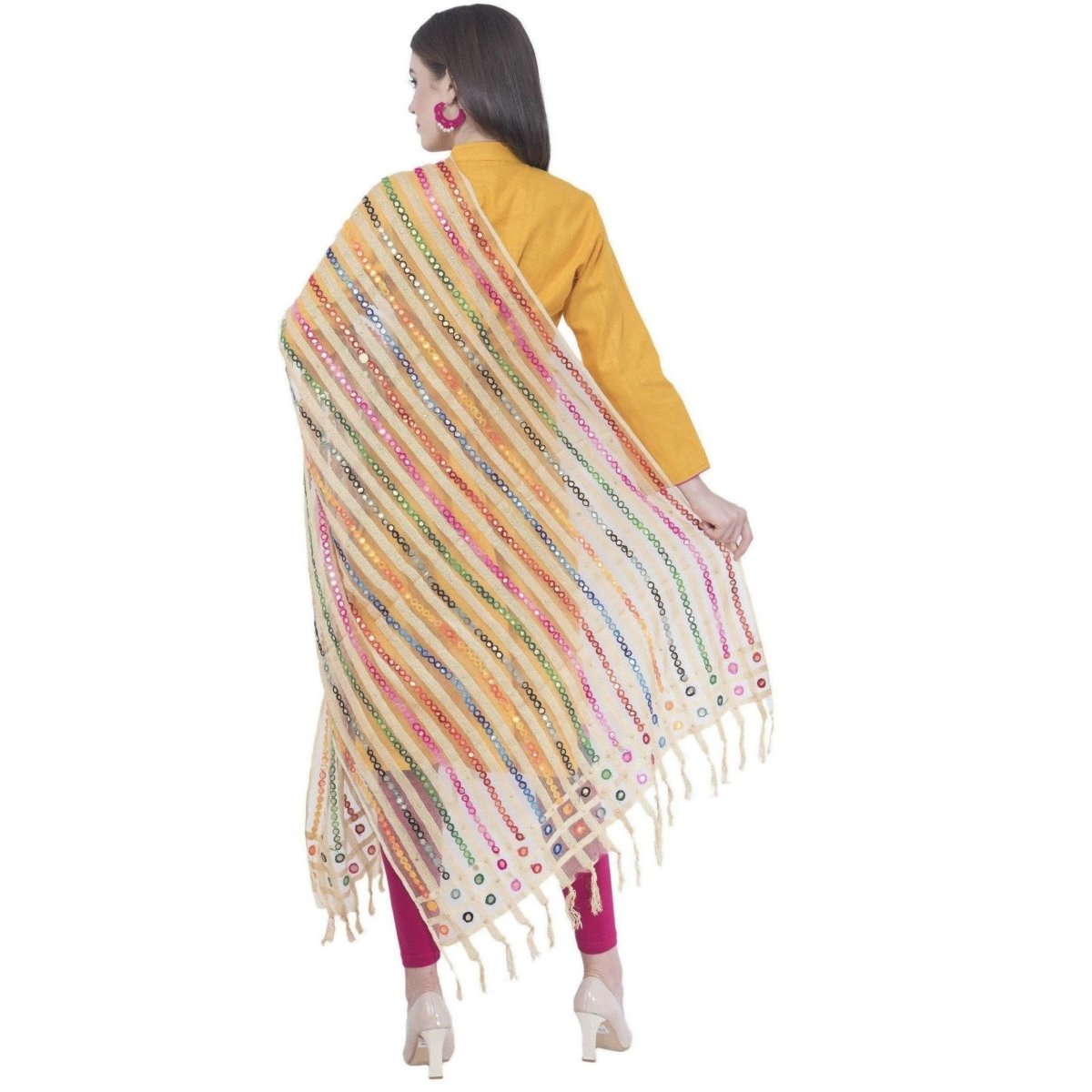 A R Silk White Color Multi Stripe Dupattas and Chunnis | Grocsy